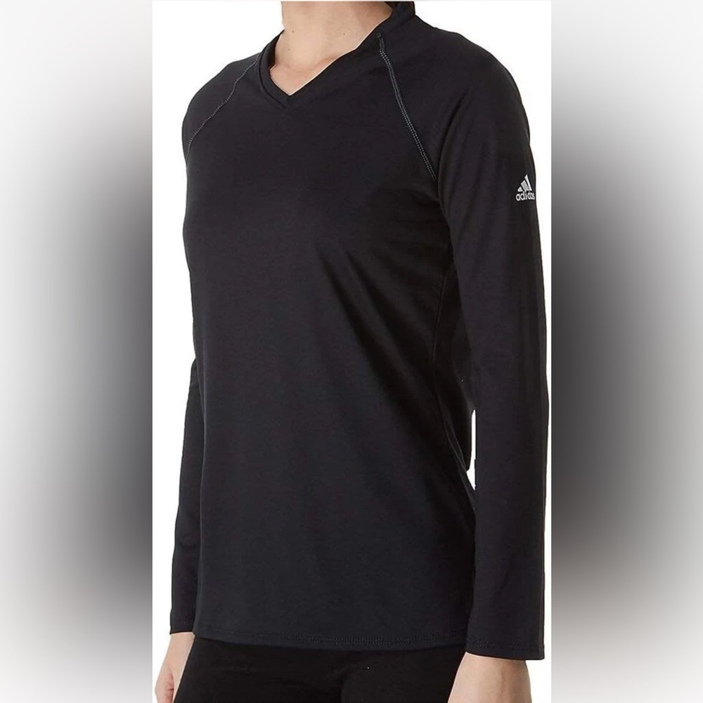 Adidas Climalite Vneck Long Sleeve Logo Tee Black Size XS